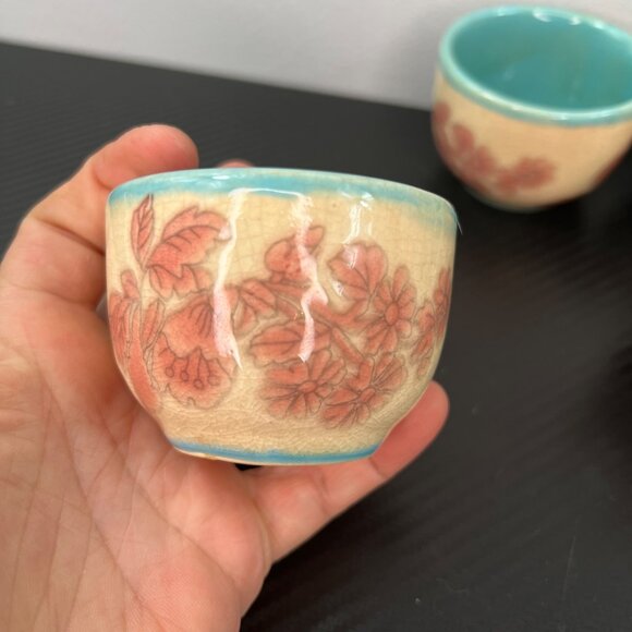 Vintage Pier 1 Imports Handpainted Tea Cups With Cherry Blossom Designs - Picture 2 of 8